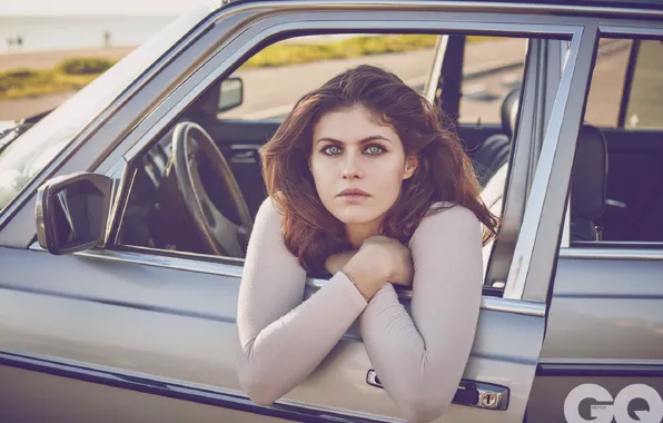 Car, pose, actress, Alexandra Daddario, GQ