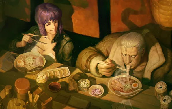 Аниме, art, Ghost in the Shell, Motoko Kusanagi, Batou, Major