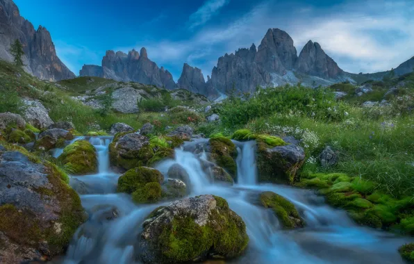 Природа, скалы, берег, водопад, поток