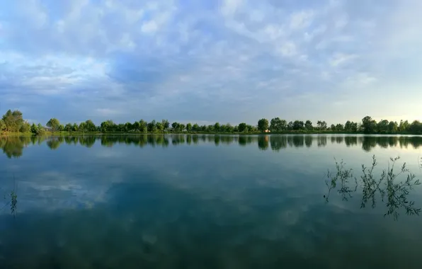 Картинка небо, тучи, озеро, гладь, отражение