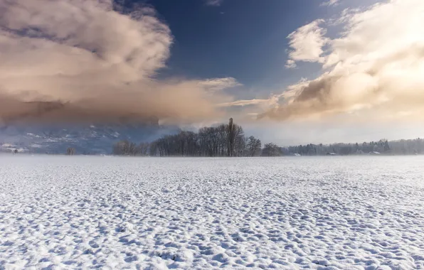 Зима, поле, небо, снег