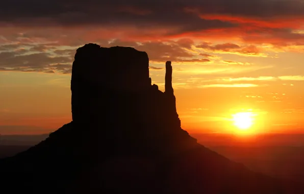 Закат, природа, каньон, Monument Valley, West Mitten Butte