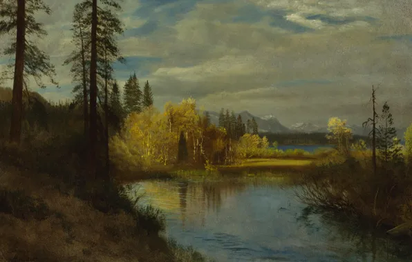 Картинка пейзаж, картина, Альберт Бирштадт, Исток на Озере Тахо