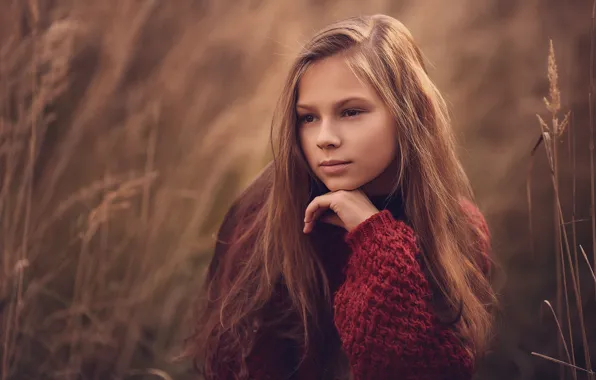 Картинка трава, природа, поза, настроение, девочка, свитер, подросток, Анна Кучинская