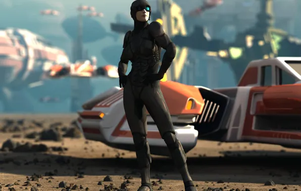 Картинка девушка, город, будущее, корабль, арт