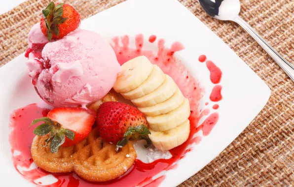 Клубника, мороженое, банан, десерт, strawberry, варенье, dessert, ice cream