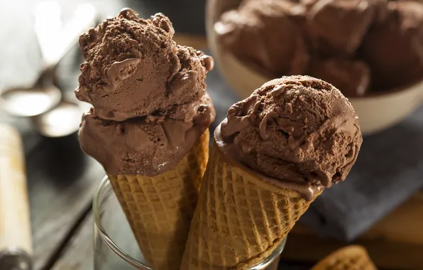 Мороженое, рожок, шоколадное мороженое