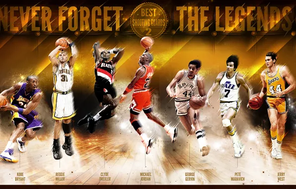 Картинка Спорт, Баскетбол, Michael Jordan, NBA, Kobe Bryant, Легенды, George Gervin, Jerry West