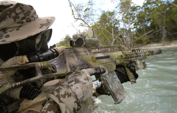 Вода, автомат, оптика, боец, Bundeswehr, Kommando