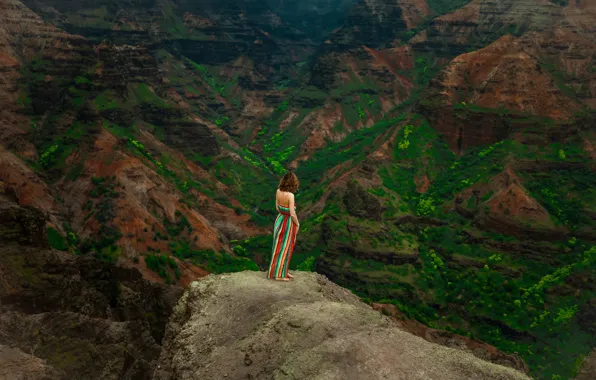 Картинка девушка, пейзаж, горы, природа