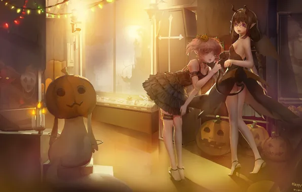 Kawaii, skull, girl, ass, halloween, boobs, breast, anime