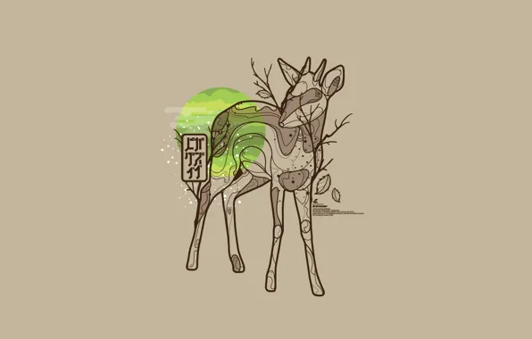 Листья, солнце, природа, животное, vector, вектор, олень, nature