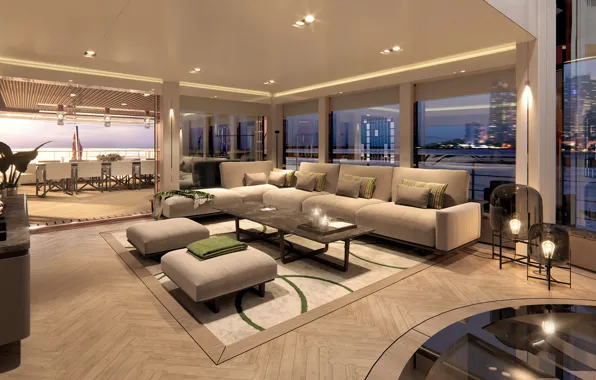 Интерьер, яхта, салон, столовая, Superyacht, Vripack Interior Yacht Design, пабуюа
