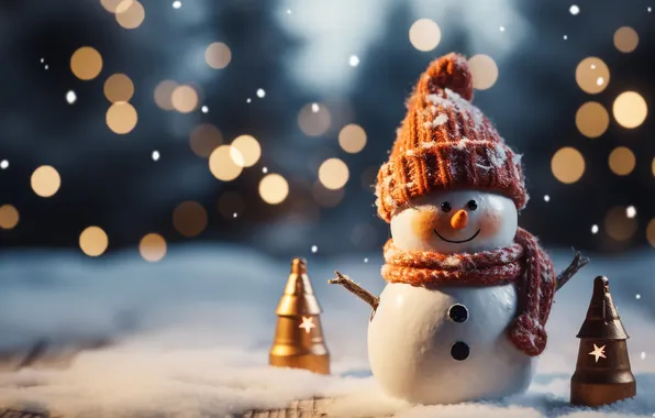Картинка зима, снег, Рождество, Новый год, снеговик, Christmas, winter, snow