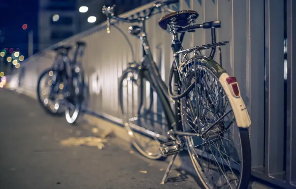 Ночь, велосипед, город, улица