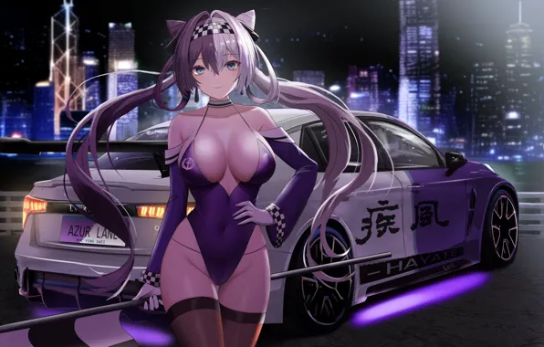 Картинка car, anime, stockings, blue eyes, twintails, big boobs, anime girls, Japanese