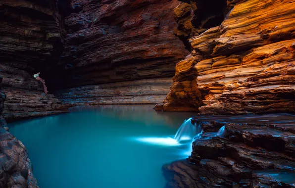 Скалы, Австралия, Грот, Красота, Australia, Kermits Pool National Park, Бирюзовая вода, Национальный парк Кермит-Пул