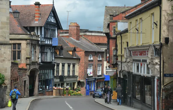 Картинка Дома, Город, Улица, Здания, Street, England, Town, Shrewsbury