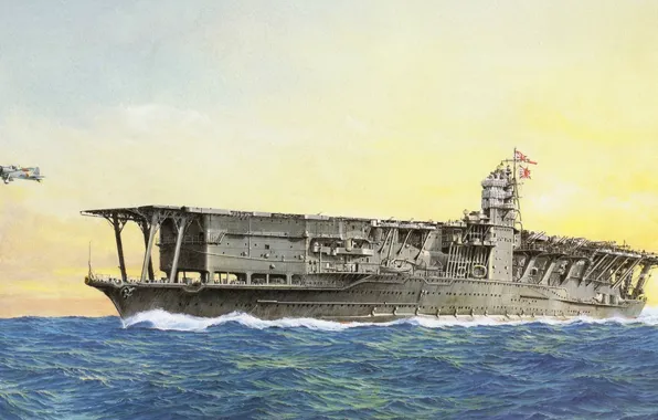 Корабль, арт, авианосец, флот, военный, японский, WW2, aircraft carrier