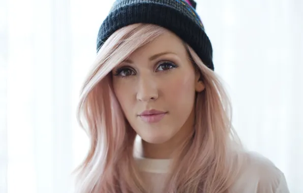 Взгляд, девушка, шапка, губы, певица, розовые волосы, Ellie Goulding