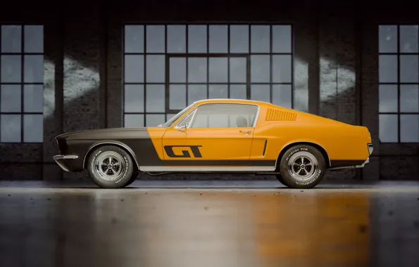 Mustang, Ford, Авто, Ретро, Машина, Форд, Арт, Fastback