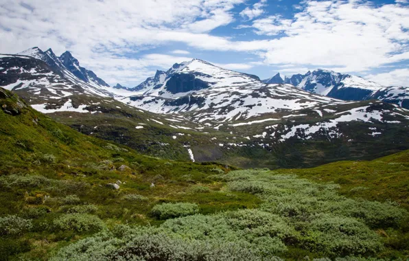 Картинка небо, облака, снег, горы, Норвегия, Norway, Sognefjellet