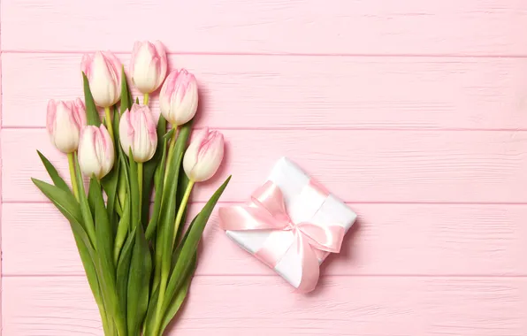 Цветы, тюльпаны, pink, flowers, tulips, with love, card, gifr box