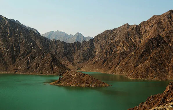 Mountains, lake, rocks, sunny