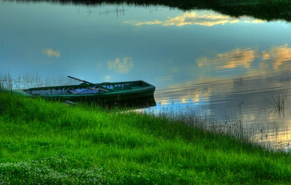 Картинка трава, лодка, Вода