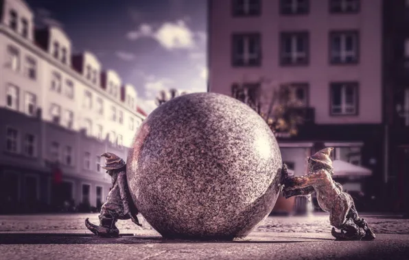 Улица, шар, Польша, гномы, скульптура, Poland, Вроцлав, Wrocław