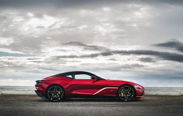 Красный, Aston Martin, купе, в профиль, Zagato, 2020, V12 Twin-Turbo, DBS GT Zagato
