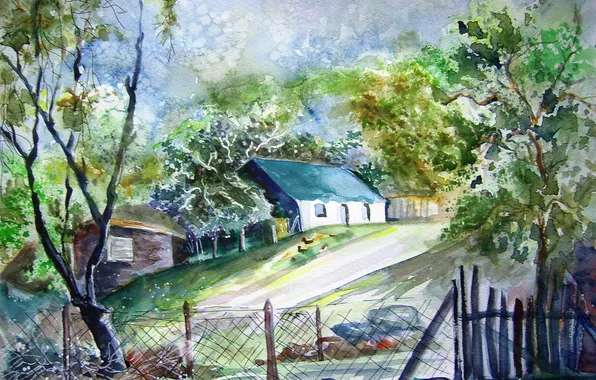 Пейзаж, картина, акварель
