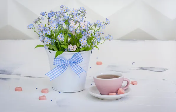 Цветы, букет, ваза, незабудки