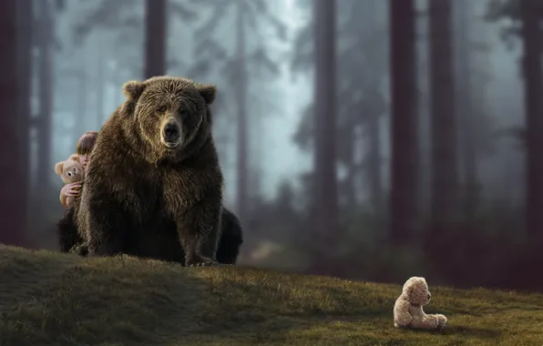 Картинка ситуация, медведь, девочка