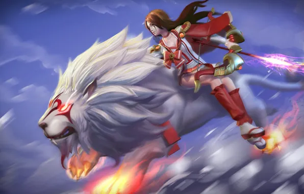 Девушка, лев, art, Heroes of Newerth, EXO, Forsaken Archer