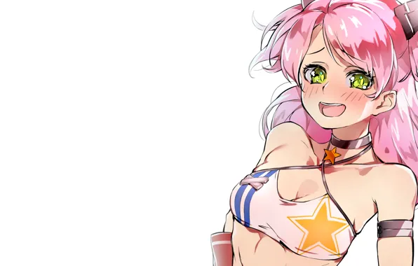 Girl, sexy, cleavage, pink hair, long hair, boobs, anime, Houston