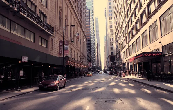 Машины, движение, улица, здания, небоскребы, америка, чикаго, Chicago