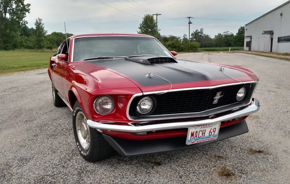 Mustang, 1969, red, ford, mach