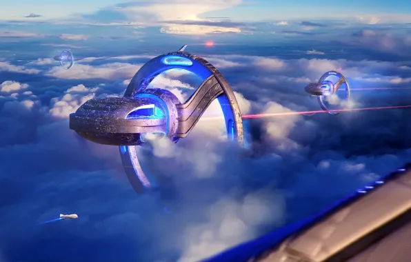 Небо, облака, транспорт, станция, Terraforming station
