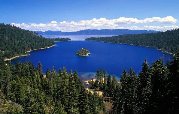 Лес, пейзаж, природа, озеро, остров, Калифорния, Озеро Тахо