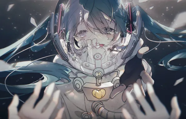 Девушка, руки, Hatsune Miku, Vocaloid, под водой, плачет