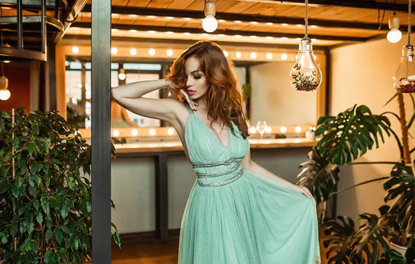 Картинка model, redhead, pose, green dress, Георгий Дьяков
