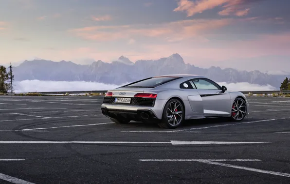 Закат, горы, Audi, вечер, парковка, суперкар, Audi R8, Coupe