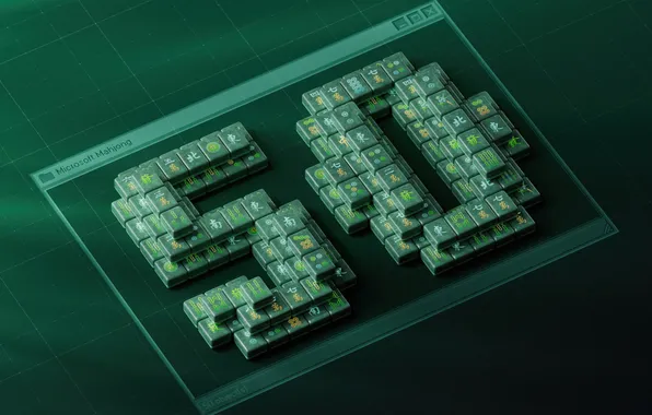 Microsoft, юбилей, 50th Anniversary, Майкрософт, тёмно-зеленый фон, Маджонг, 50-летний юбилей, Mahjong