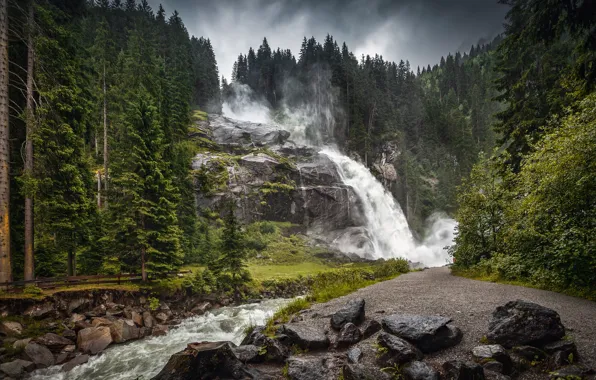 Картинка лес, пейзаж, природа, река, камни, водопад, Александр Безмолитвенный