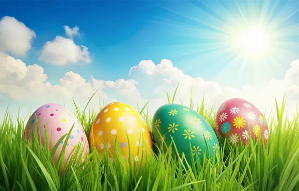 Картинка цветы, яйца, весна, colorful, Пасха, happy, flowers, spring