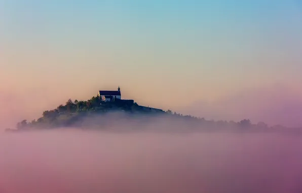 Misty, twilight, Germany, sunset, autumn, fog, hill, dusk