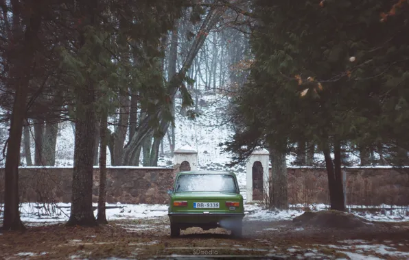 Картинка ретро, зелёный, советский, Жигули, ВАЗ-2101