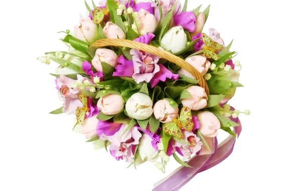 Картинка фото, Цветы, Тюльпаны, Букет, Орхидеи