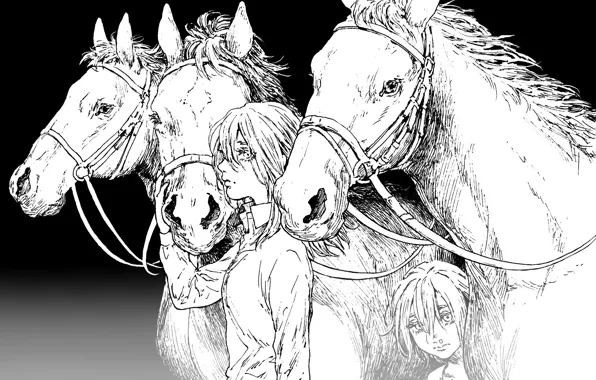 Girl, game, long hair, woman, anime, horses, animal, horse